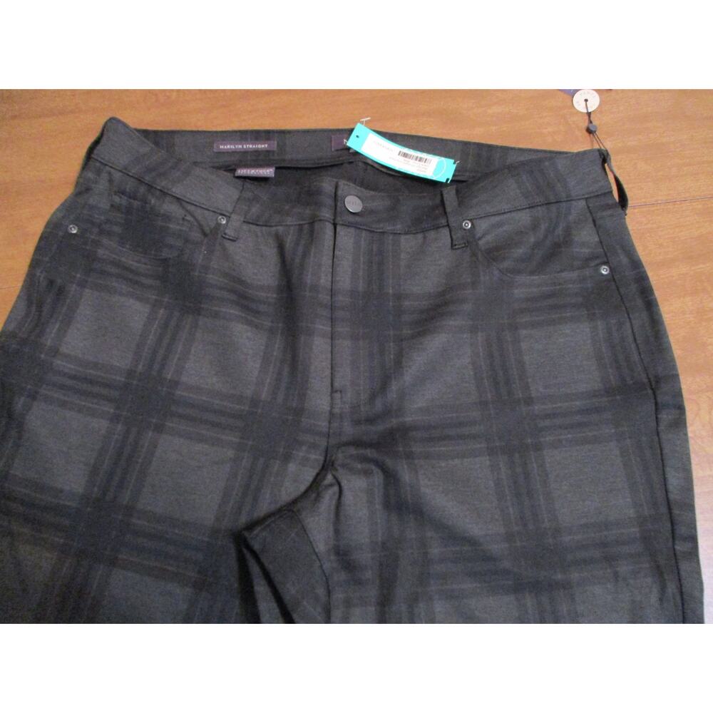 NYDJ MARILYN STRAIT LEG DARK GREY PLAID PANT 16W - Picture 2 of 5